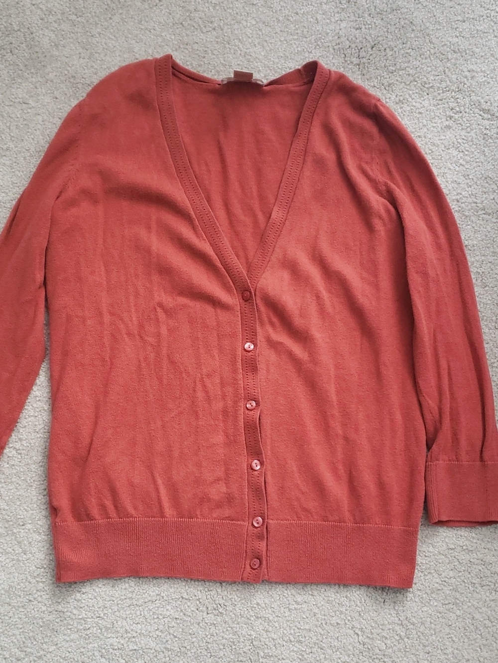 LOFT Rust Orange V-Neck Button Cardigan